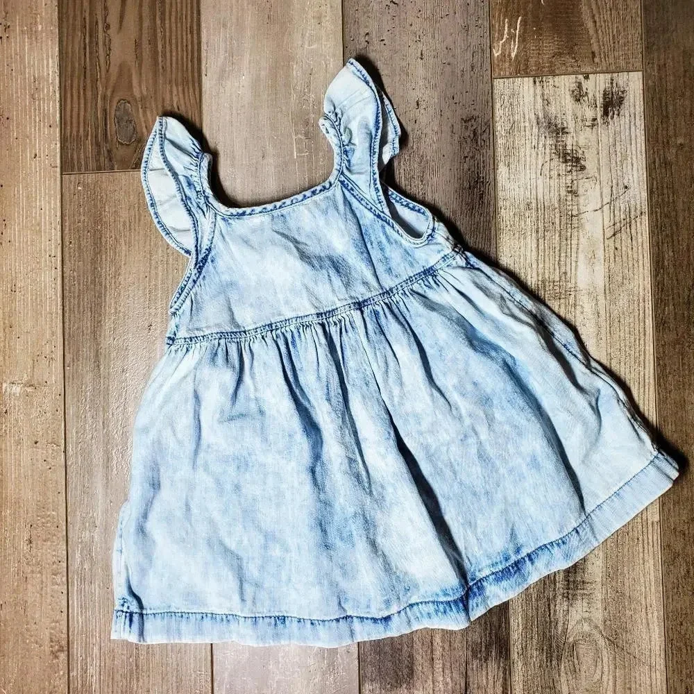 Gap Denim Toddler Girl Chambray Ruffle Sleeve Dress Size 12-18 Months
